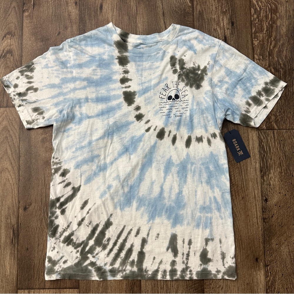 Roark Fear The Sea Skull Premium Short Sleeve Cotton T-Shirt Men Sz S Light blue